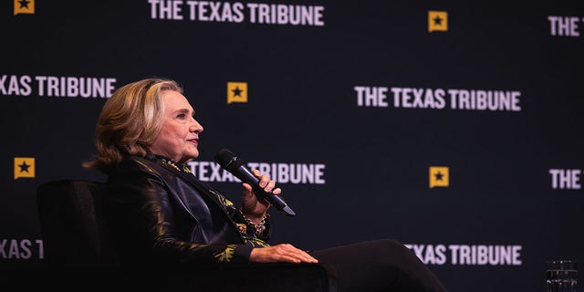 Hillary Clinton speaks during The Texas Tribune Festival in Austin, Texas, US, on Friday, Sept. 23, 2022. 