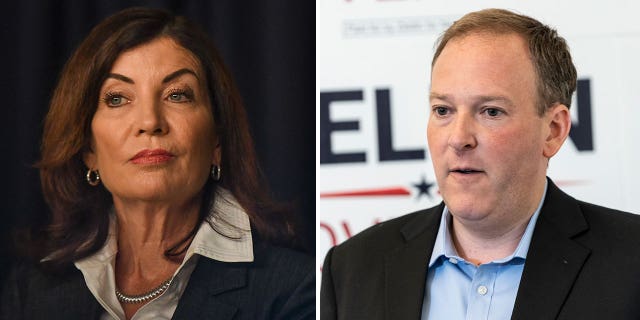 Incumbent Democratic New York Gov. Kathy Hochul, left, and Republican Rep. Lee Zeldin.