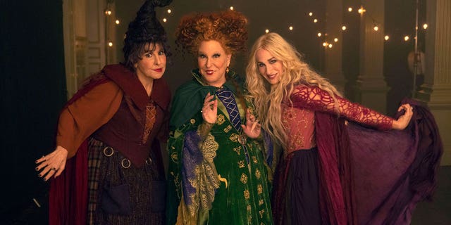 The Sanderson Sisters, pictured here, are Mary (Kathy Najimy), Winifred (Bettle Midler), and Sarah (Sarah Jessica Parker).