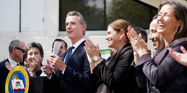 Pictured: California Gov. Gavin Newsom signed a legislation establishing the Community Assistance, Recovery and Empowerment Act, in San Jose, California, on Sept. 14, 2022.