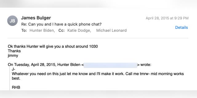 Hunter Biden responded to a long email from his business associate Jimmy Bulger about a request for advice on the State Legislative Leaders Foundation (SLLF) by saying, "Whatever you need on this just let me know."