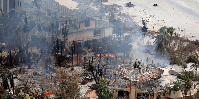 A home burns after Hurricane Ian passed through the area on September 29, 2022 in Sanibel, Florida. The hurricane brought high winds, storm surge and rain to the area causing severe damage. 