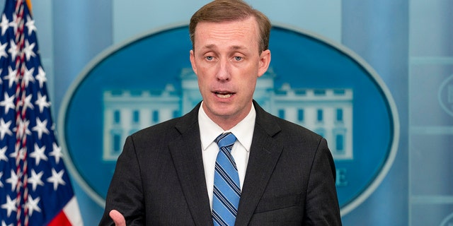 National security adviser Jake Sullivan speaks at a press briefing at the White House in Washington, Sept. 20, 2022.