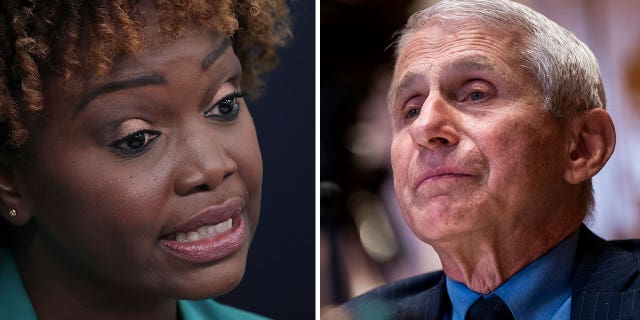 White House press secretary Karine Jean-Pierre, left, and Dr. Anthony Fauci