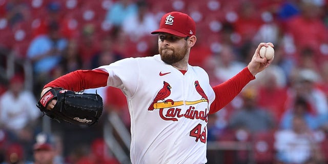 Jordan Montgomery of the St. Louis Cardinals pitches against the Washington Nationals in the first innings at Busch Stadium on September 7, 2022 in St. Louis.