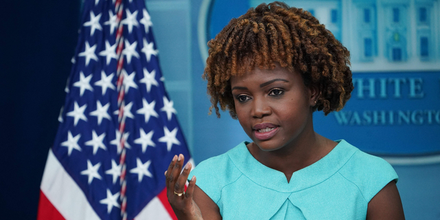 White House Press Secretary Karine Jean-Pierre speaks during the daily briefing in the James S Brady Press Briefing Room of the White House in Washington, DC, on September 6, 2022. (Photo by MANDEL NGAN / AFP) (Photo by MANDEL NGAN/ AFP via Getty Images) 