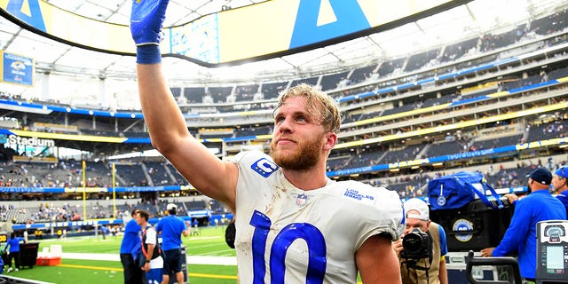 Cooper Kupp #10 of the Los Angeles Rams walks off the field after a win over the Atlanta Falcons at SoFi Stadium on September 18, 2022 in Inglewood, California.