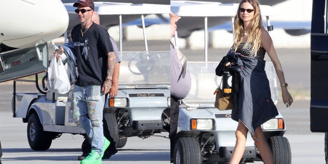 Adam Levine and Behati Prinsloo jet out of Santa Barbara for a couple's getaway as Maroon 5 announce Vegas residency.