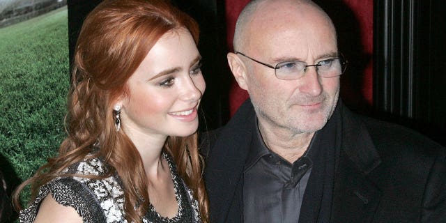 Lily Collins is shown with her father, Phil Collins.