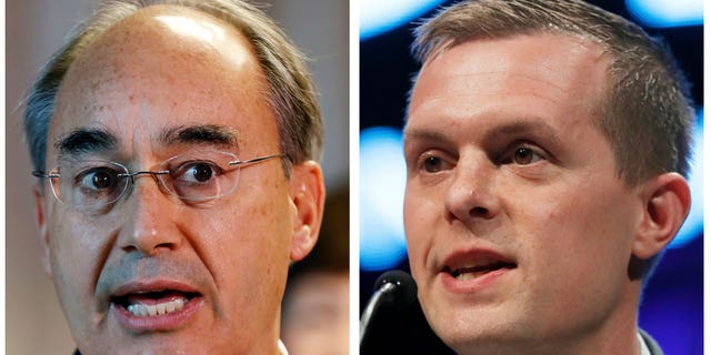 Conservation group Seafood Watch, who is actively working to remove Maine Lobster from grocery store shelves, started political turmoil in Maine after donating to independent candidate Tiffany Bond. Pictured: Rep. Bruce Poliquin in 2017 (left), and Democratic Rep. Jared Golden in 2018 (right) in Maine.