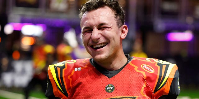 Johnny Manziel #2 of the Zappers reacts against the Shoulda Been Stars during Fan Controlled Football Season v2.0 - Week Five on May 14, 2022 in Atlanta, Georgia.