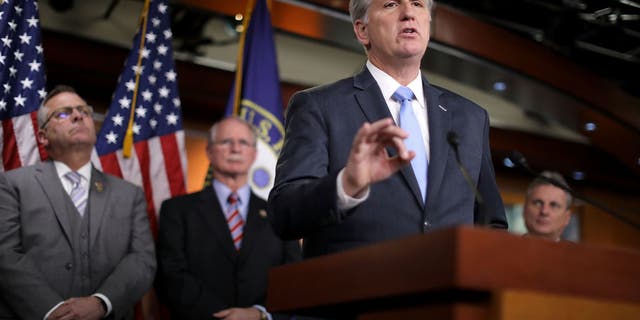 WASHINGTON, DC - MARCH 14: House Majority Leader Kevin McCarthy (R-CA) speaks during a news conference. (Photo by Chip Somodevilla/Getty Images)