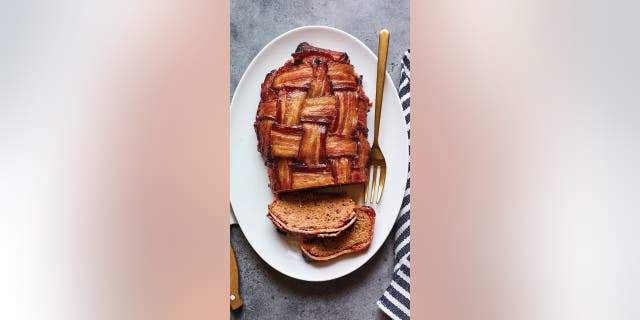 The finished braided bacon meatloaf recipe — as featured in "The Simply Happy Cookbook" by Steve and Kathy Doocy (William Morrow).