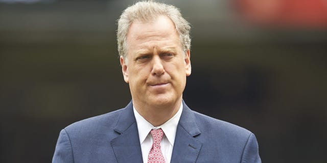 New York Yankees broadcaster Michael Kay during Joe Torre's number retirement ceremony before the game against the Chicago White Sox at Yankee Stadium.  Bronx, New York 8/23/2014 