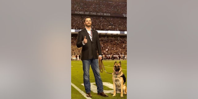 Cole Lyle and his dog Kaya are trained to help with PTSD and have the following skills: "Animal-mediated intervention."