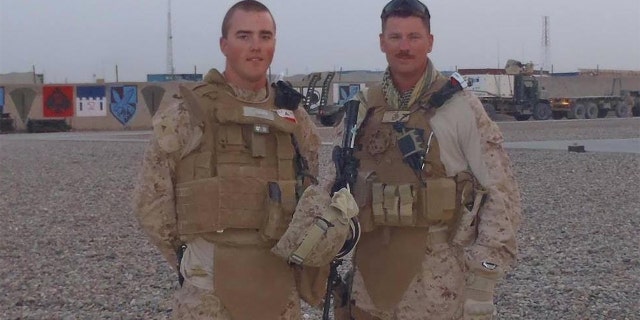 Cole Lyle, shown at left, was honorably discharged from the Marines in 2014 — and today works to help fellow veterans at risk.