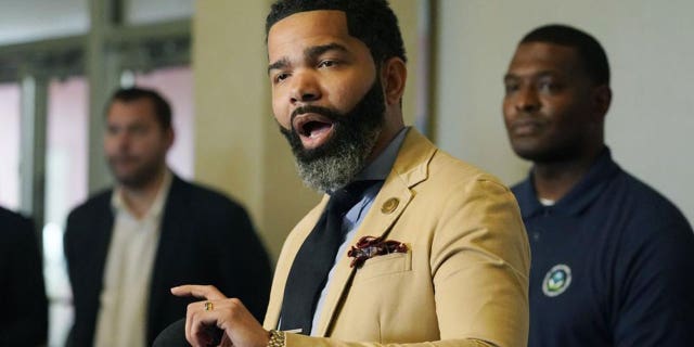 Jackson Mayor Chokwe Antar Lumumba discusses elements of a coordinated response with federal agencies, that he believes will help deal with the city's long-standing water problems, during a Wednesday news briefing, Sept. 7, 2022, in Jackson, Miss.