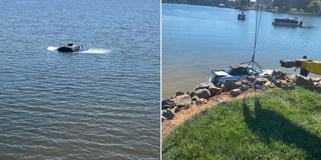 The convertible drove off the road and crashed into Lake Norman in Mooresville, North Carolina, on Wednesday.