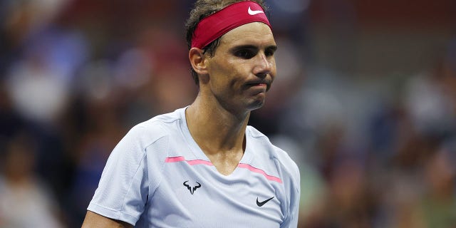 Rafael Nadal of Spain reacts during his match against Frances Tiafoe of the United States during their fourth-round match at the U.S. Open in New York on Sept. 5, 2022.