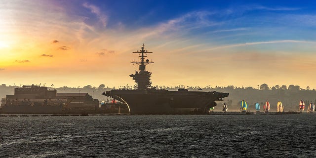 An aircraft carrier in San Diego. 