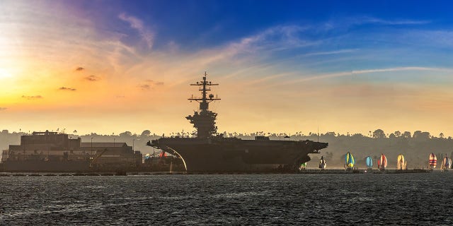 An aircraft carrier in San Diego. 