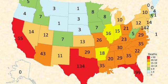 A color-coded map shows all reported pediatric vehicle deaths from heatstroke in the US from 1998 to 2021.
