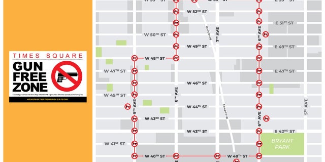 This map, provided by the New York City Mayor's Office, shows the perimeter of the gun-free zone