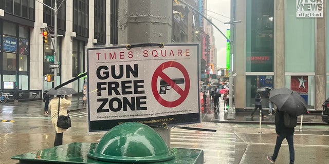 A sign erected near West 47th Street and Sixth Avenue in New York City.