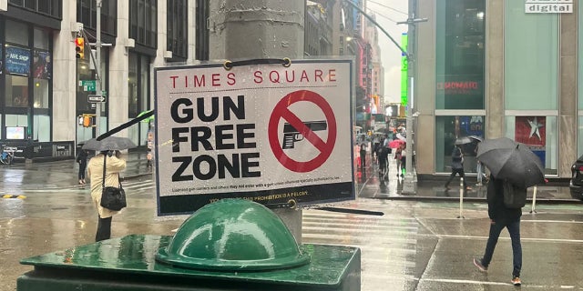 A sign erected near West 47th Street and Sixth Avenue in New York City.