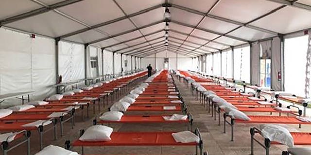 Adams' office provided a past example of what the inside of a Humanitarian Emergency Response and Relief Center will look like that would only shelter single adults. Families would be sheltered in a humanitarian relief center with a different setup, the mayor's office says.