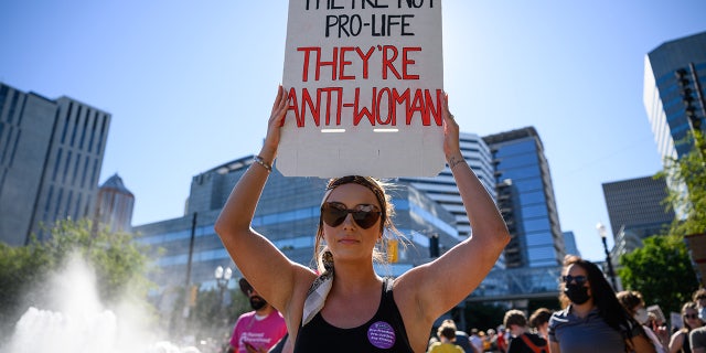 People gather to protest the Supreme Court's decision to overturn Roe v. Wade on June 24, 2022, in Portland, Oregon. Voters in Oregon and Washington told Fox News abortion, affordable housing and the environment are among their top priorities this election season.