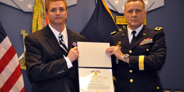 Amber Jensen's husband, David Jensen, was honored with the highest civilian award for valor at a Pentagon awards ceremony in April of 2014. 