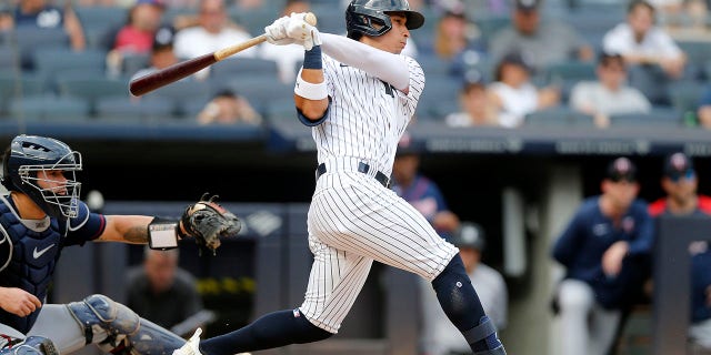 Oswaldo Cabrera #95 of the New York Yankees in action against the Minnesota Twins at Yankee Stadium on Sept. 5, 2022 in New York City. The Yankees defeated the Twins 5-2.
