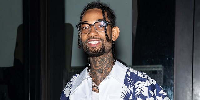 Rapper PnB Rock is seen arriving to the Palm Angels Fashion Show during New York Fashion Week on February 09, 2020, in New York City.