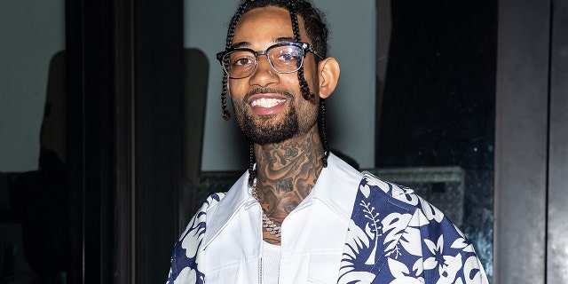 Rapper PnB Rock is seen arriving to the Palm Angels Fashion Show during New York Fashion Week on February 09, 2020, in New York City.