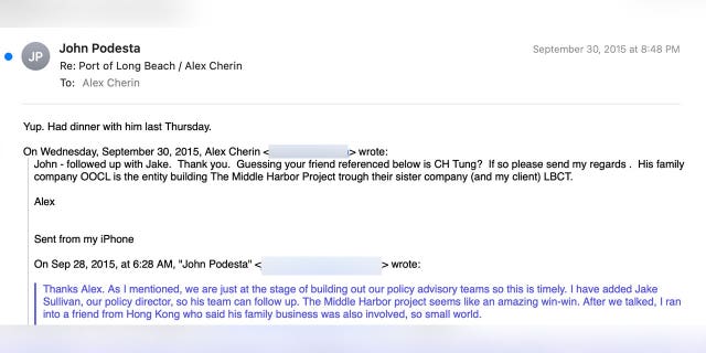 In a September 2015 email, Podesta referred to Tung Chee-hwa, a top CCP official, as his "friend."