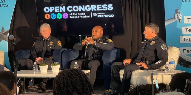 San Antonio Police Chief William McManus, Houston Police Chief Troy Finner, and Austin Police Chief Joseph Chacon at the Texas Tribune Festival in Austin on Saturday.
