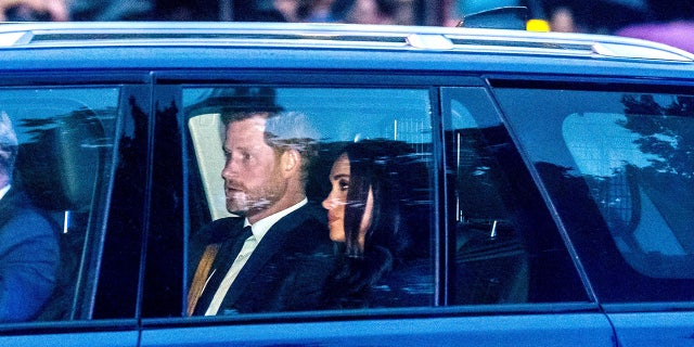Prince Harry and Meghan Markle arrived at Buckingham Palace to receive the coffin of Queen Elizabeth II with other members of the royal family.