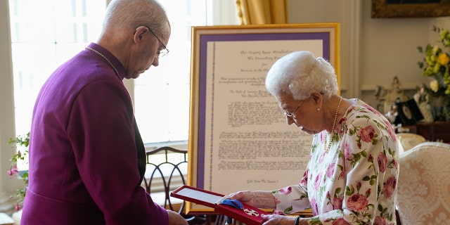 Queen Elizabeth II receives the Archbishop of Canterbury Justin Welby at Windsor Castle on June 21, 2022 in Windsor, England.