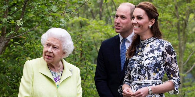 Queen Elizabeth II with Prince William and Kate Middleton