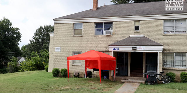 A red tent outside the home of Mario Abston whose Brother Cleotha Abston was charged in the abduction of Eliza Fletcher