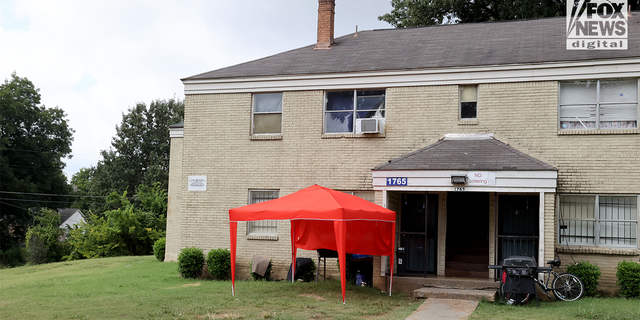 A red tent outside the home of Mario Abston whose Brother Cleotha Abston was charged in the abduction of Eliza Fletcher