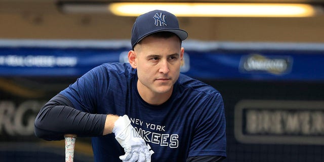 Anthony Rizzo #48 of the New York Yankees waits to take batting practice before the game against the Milwaukee Brewers at American Family Field on Sept. 17, 2022 in Milwaukee, Wisconsin.