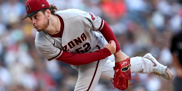 Ryne Nelson #52 of the Arizona Diamondbacks pitches during the sixth inning of a game against the San Diego Padres at PETCO Park on September 05, 2022, in San Diego, California.