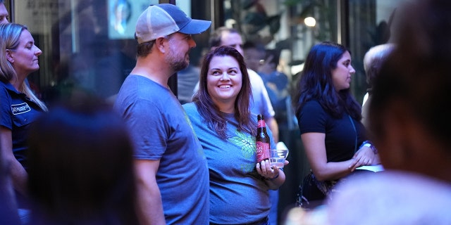 Betty and Bob Bollas of Fibonacci Brewing Company listen to Samuel Adams founder Jim Koch speak at the first annual Samuel Adams Crafting Dreams Beer Bash in New York City on Sept. 7, 2022.