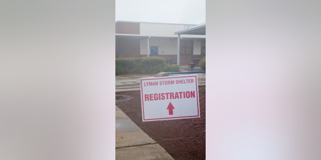 A sign is photographed outside a Seminole County shelter in Florida before Hurricane Ian hit the state.