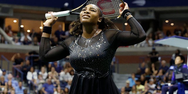 Serena Williams of the United States reacts in the second set against Ajla Tomlijanovic of Australia during their Women's Singles Third Round match on Day Five of the 2022 US Open at USTA Billie Jean King National Tennis Center on September 02, 2022 in the Flushing neighborhood of the Queens borough of New York City. 