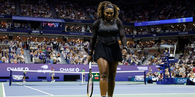Serena Williams of the United States reacts in the second set against Ajla Tomlijanovic of Australia during their Women's Singles Third Round match on Day Five of the 2022 US Open at USTA Billie Jean King National Tennis Center on September 02, 2022 in the Flushing neighborhood of the Queens borough of New York City.