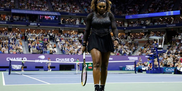 Serena Williams of the United States reacts in the second set against Ajla Tomlijanovic of Australia during their Women's Singles Third Round match on Day Five of the 2022 US Open at USTA Billie Jean King National Tennis Center on September 02, 2022 in the Flushing neighborhood of the Queens borough of New York City.