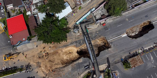 A sinkhole seen in Villa Nueva, Guatemala on Sept. 27, 2022. 